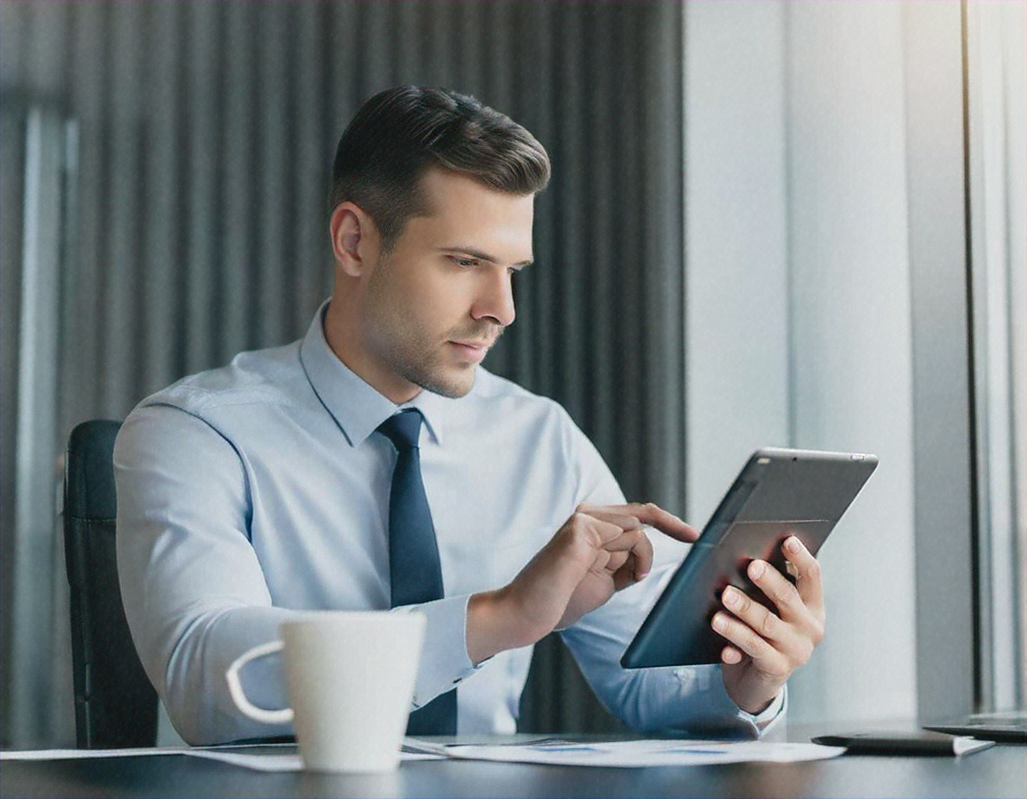 Businessman reading news